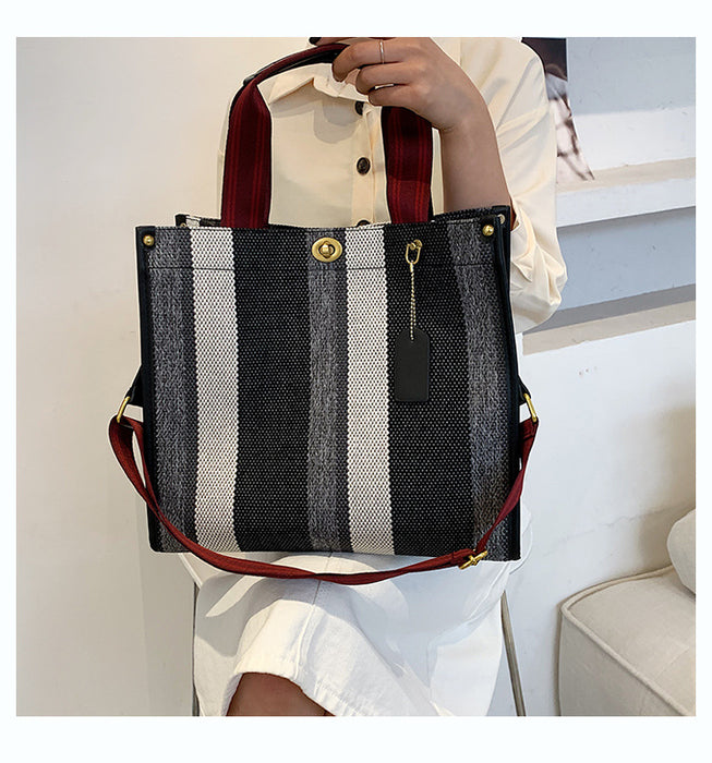 Wholesale Shoulder Bag Canvas Contrast Color Stripe Diagonal Span JDC-SD-Wanyue001