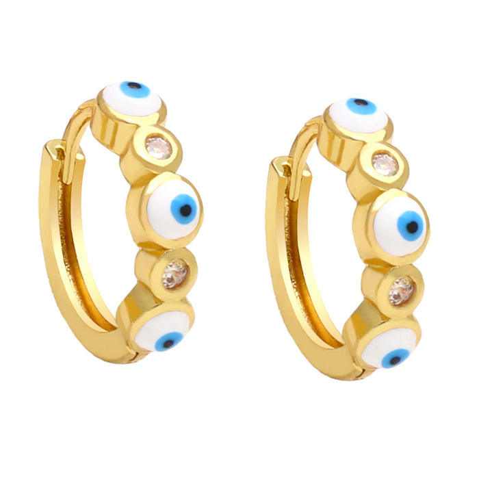 Wholesale Earrings Copper Plated 18K Gold Zircon Enamel Devil's Eye JDC-PREMAS-ES-008