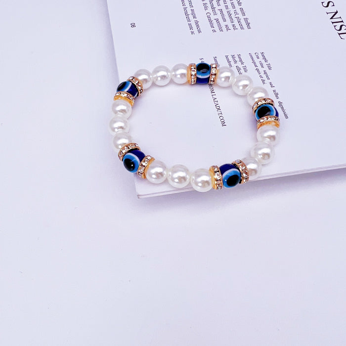 Wholesale Volcanic Stone Stretch Bracelet Devil's Eye Colorful Pearl Bracelet MOQ≥2 JDC-BT- QingH003