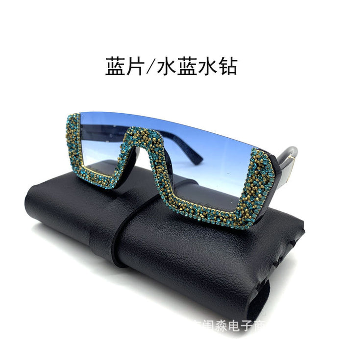 Jewelry WholesaleWholesale Colored Diamond Half Frame Transparent Flat Sunglasses Women JDC-SG-GuiM003 Sunglasses 闺淼 %variant_option1% %variant_option2% %variant_option3%  Factory Price JoyasDeChina Joyas De China