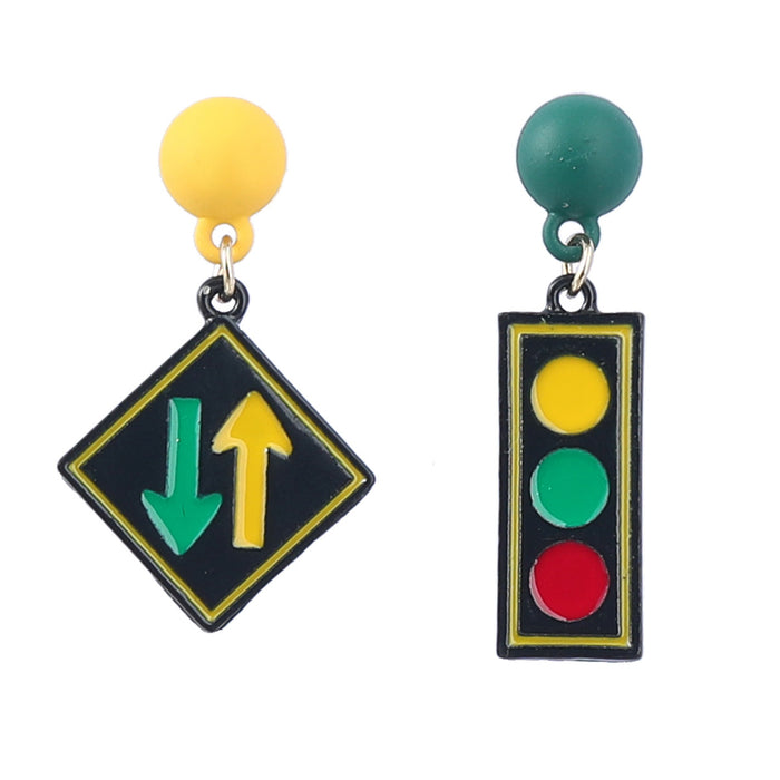 Wholesale Earrings Alloy Ceramic Funny Traffic Sign JDC-ES-JL1031