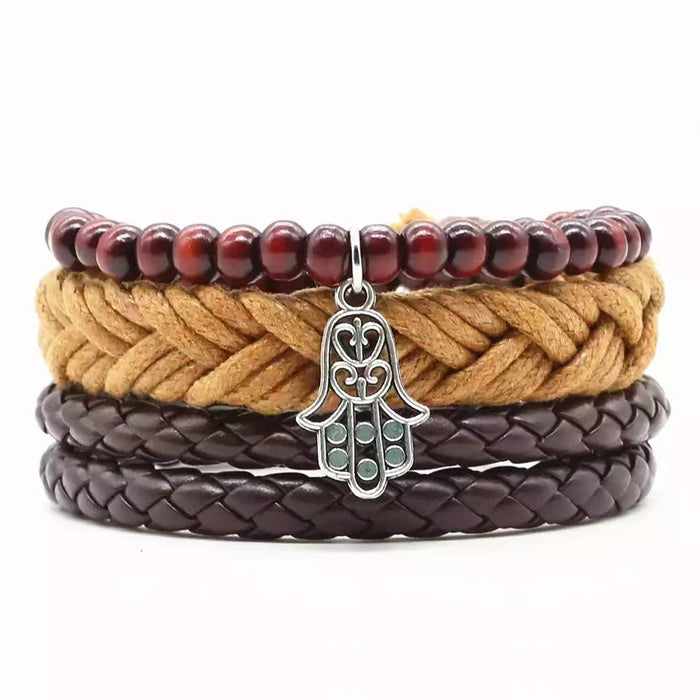 Wholesale Four Piece Card Braided Bracelet Leather Bracelet Multilayer Set MOQ≥3 JDC-BT-BaB009