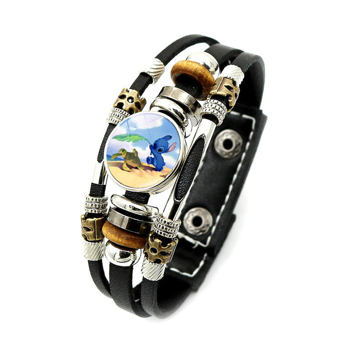 Wholesale Cartoon Alloy Glass Leather Cord Bracelet (M) JDC-BT-XuS006