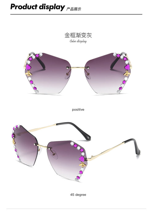 Wholesale Rhinestone Frameless Big Face Thin Sunglasses UV Protection JDC-SG-ZhanH007