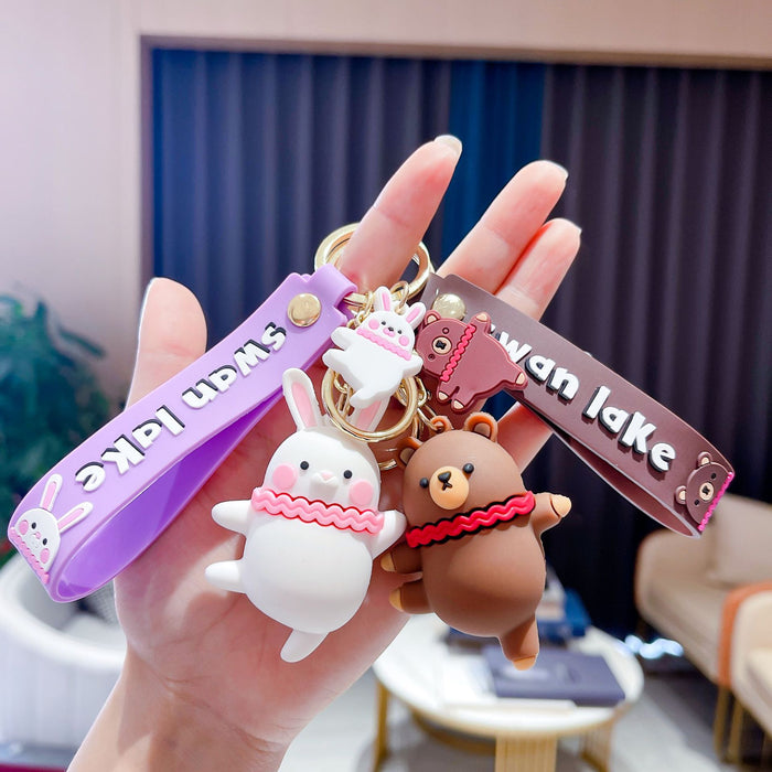 Wholesale Cute Ballet Bunny Keychain Creative Personality Cartoon Stereo Keychain MOQ≥2 JDC-KC-AnG017