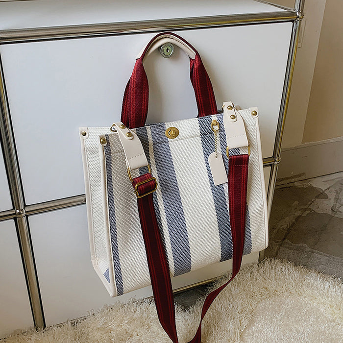 Wholesale Shoulder Bag Canvas Contrast Color Stripe Diagonal Span JDC-SD-Wanyue001