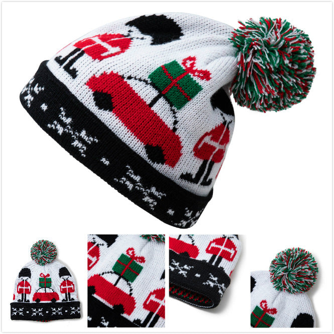 Wholesale Hat Acrylic Christmas Child Flanging Car Gift Knitted Sweater Hat JDC-FH-LvZhe006