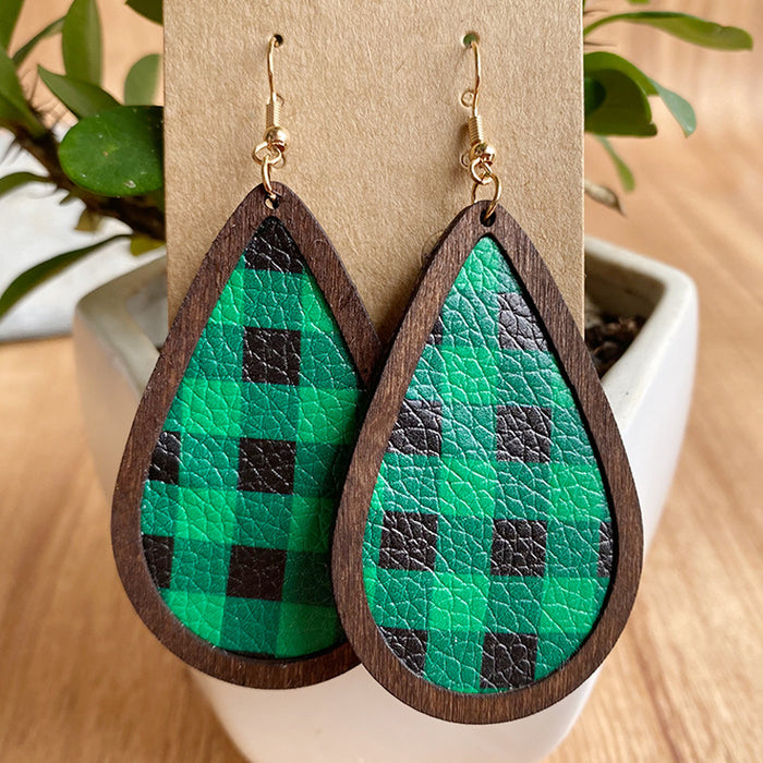 Wholesale Earrings Wooden Lychee Pattern Retro Plaid Snowflakes 2 Pairs JDC-ES-HeYi071