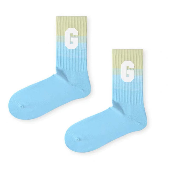 Wholesale mid tube socks gradient G letter sports socks JDC-SK-HuiLi006