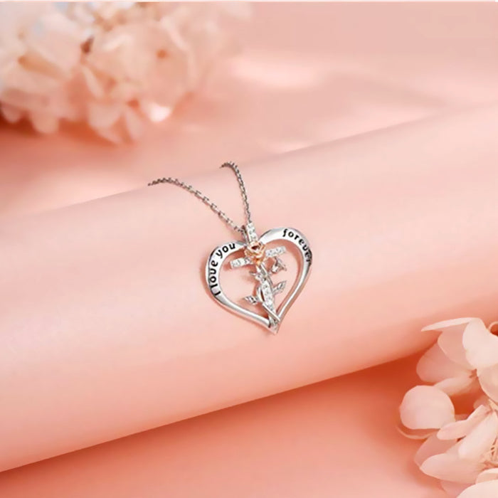 Jewelry WholesaleWholesale Fashion Simple Heart Shaped Cross Two Tone Rose Flower Diamond Necklace MOQ≥2 JDC-NE-JYS016 Necklaces 静夜思 %variant_option1% %variant_option2% %variant_option3%  Factory Price JoyasDeChina Joyas De China