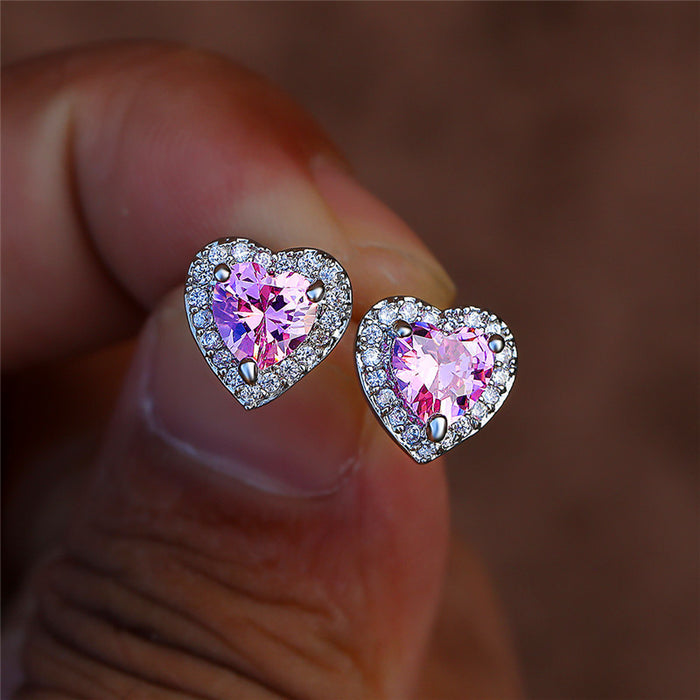 Wholesale heart-encrusted zircon stud earrings JDC-ES-Caos015