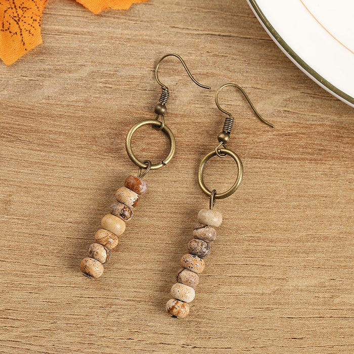 Wholesale Alloy Vintage Natural Stone Beaded Earrings MOQ≥2 JDC-ES-Zhongn008