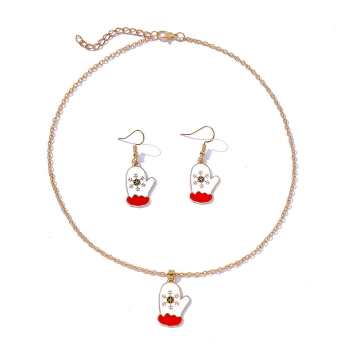 Wholesale Earrings Alloy Enamel Christmas Cute Gloves Necklace Set MOQ≥2 JDC-ES-HaoBiao013