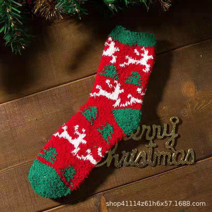 Wholesale Fuzzy Socks Coral Fleece Autumn Winter Thick Sleeping Socks Christmas JDC-SK-XiaoZ003