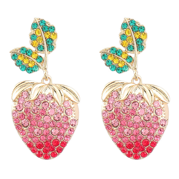 Wholesale Summer Fruit Style Alloy Diamond Strawberry Earrings JDC-ES-JL1015