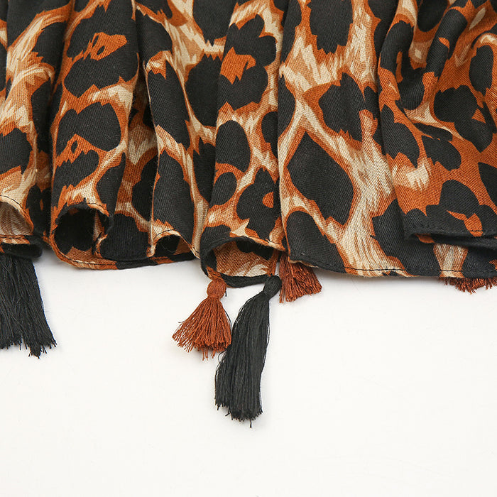 Wholesale Scarf Cotton Linen Leopard Shawl Ladies Warm Thickened JDC-SF-Jiaw002