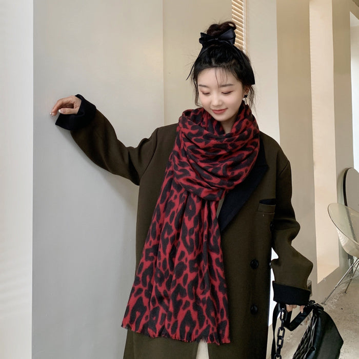 Wholesale Scarf Imitation Cashmere Winter Warm Leopard Thick Shawl JDC-SF-GSCM019