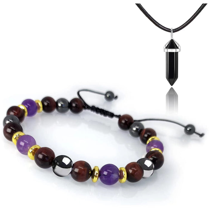 Wholesale Bracelet Natural Stone Tiger Eye Black Gallstone Braided Beads Necklaces Set MOQ≥2 JDC-BT-YuJ001