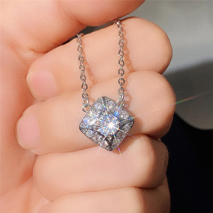 Wholesale Jewelry Set Simple Geometric Rhombus Zircon Earrings Necklace MOQ≥2 JDC-NE-CaoS043