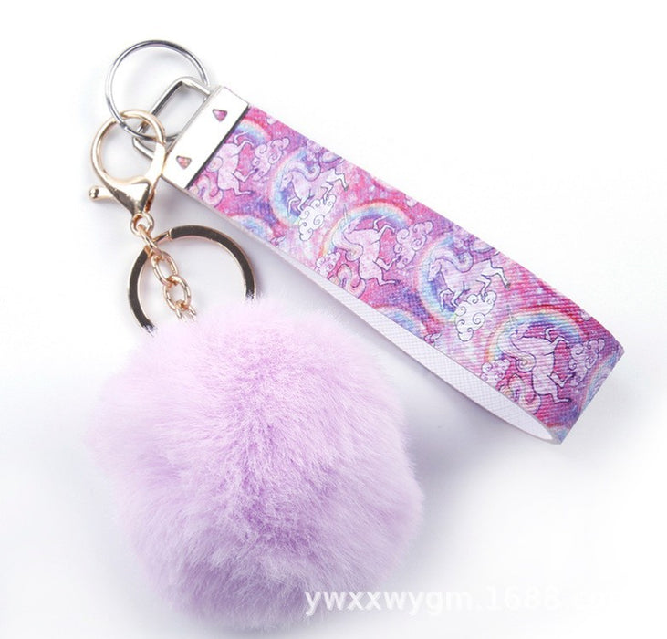 Wholesale Keychains Metal PU Leather Fur Ball Lanyard MOQ≥5 JDC-KC-TMao003