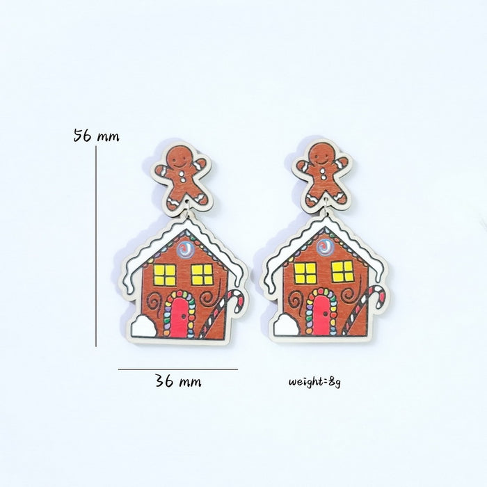 Wholesale Earring Wooden Christmas Candy House JDC-ES-Xuep067