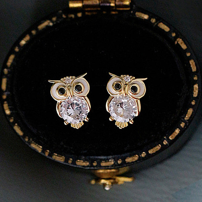 Wholesale Earrings Copper Zircon Cute Owl JDC-ES-CaoS038