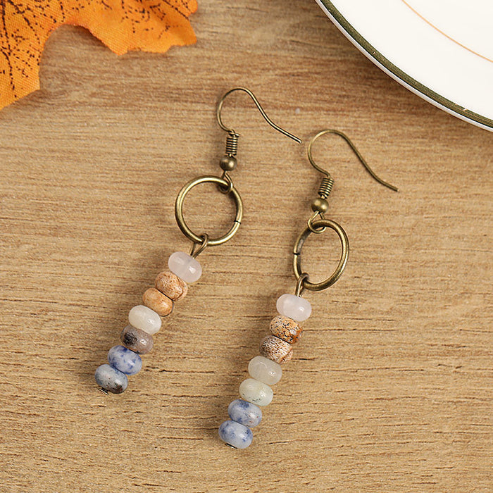 Wholesale Alloy Vintage Natural Stone Beaded Earrings MOQ≥2 JDC-ES-Zhongn008