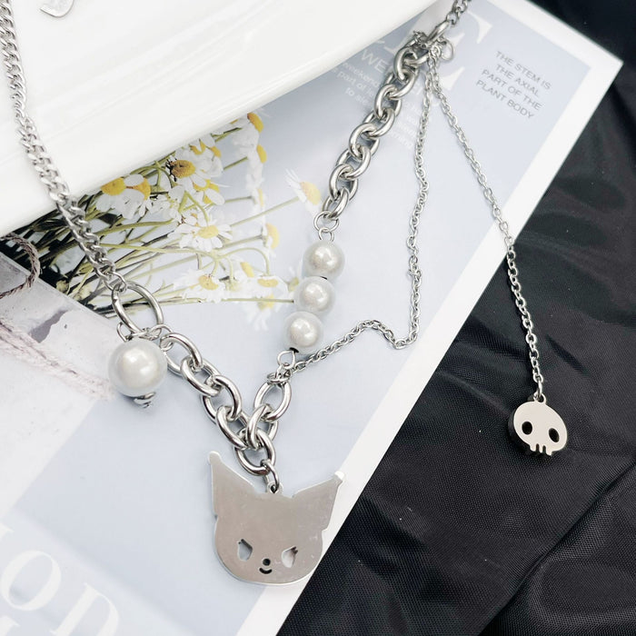 Wholesale Necklace Titanium Steel Cute Cartoon Pearl Reflective Clavicle Chain (S) JDC-NE-YiL011