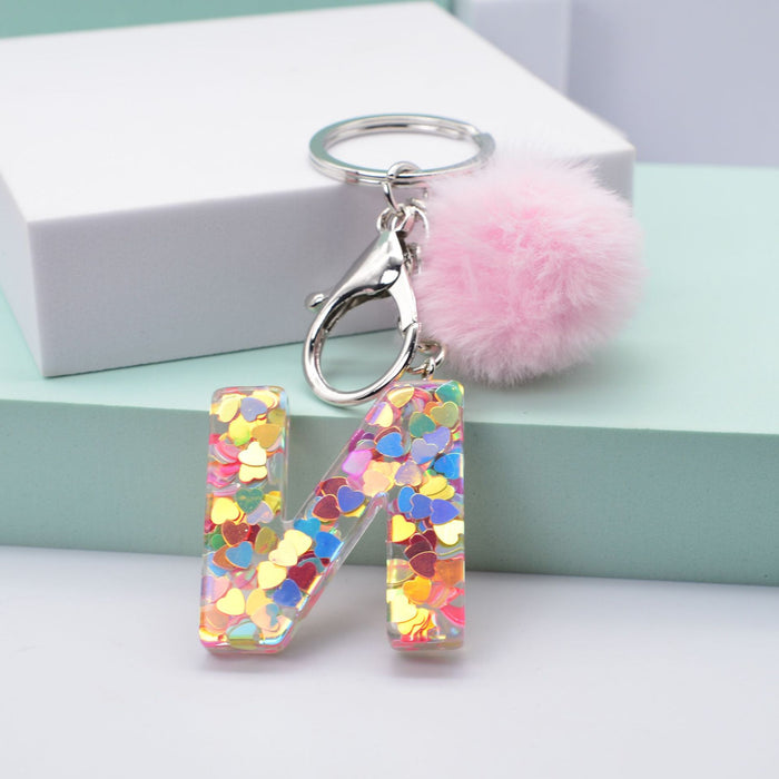 Jewelry WholesaleWholesale love sequin resin drip glue 26 English letter keychains MOQ≥2 JDC-KC-YiWa001 Keychains 伊娃 %variant_option1% %variant_option2% %variant_option3%  Factory Price JoyasDeChina Joyas De China