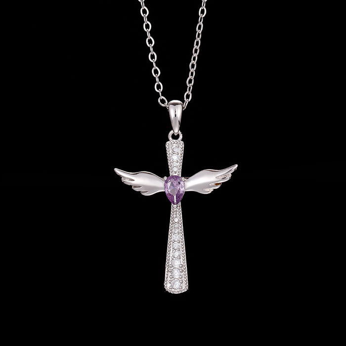 Wholesale Pendant crossing Born in the wings of the stone crossing angel's wings MOQ≥2 JDC-PT-MLJ003