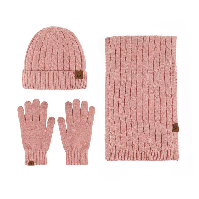 Wholesale Hat Alpaca Warm Knitted Scarf Gloves 3 Piece Set JDC-FH-HongX001