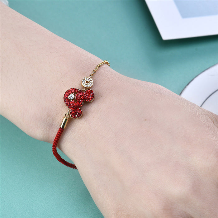 Wholesale transshipment red rope bracelet cute cartoon half red rope half chain bracelet JDC-BT-DiL010