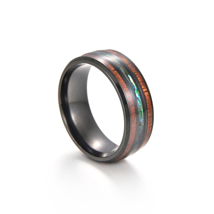 Wholesale Rings Titanium Steel Men Shell Wood MOQ≥2 JDC-RS-ShouM016