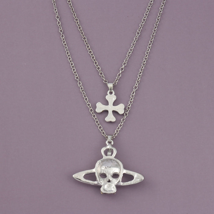 Wholesale Cross Skull Saturn Necklace Creative Personality Punk Style Halloween Necklace JDC-NE-FanD001