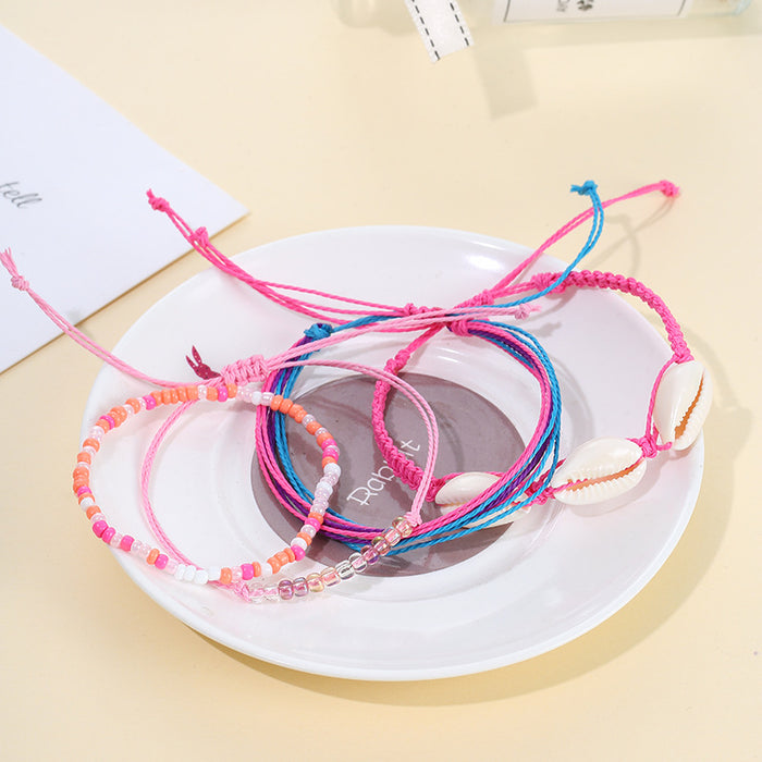 Wholesale Boho Resort Style Colorful Wax Thread Hand Braided Shell Rice Beads Set Bracelet MOQ≥3 JDC-BT-QiuX012