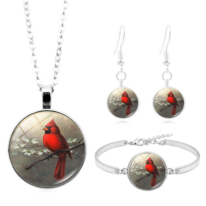 Wholesale Necklaces Alloy Glass Piece Cardinal Bird Jewelry Set MOQ≥2 JDC-NE-HengX008