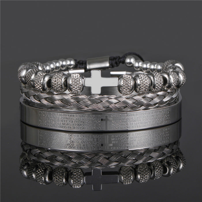 Wholesale Vintage Crown Braided Bracelet Roman Letter Stainless Steel JDC-BT-ZhuJ004