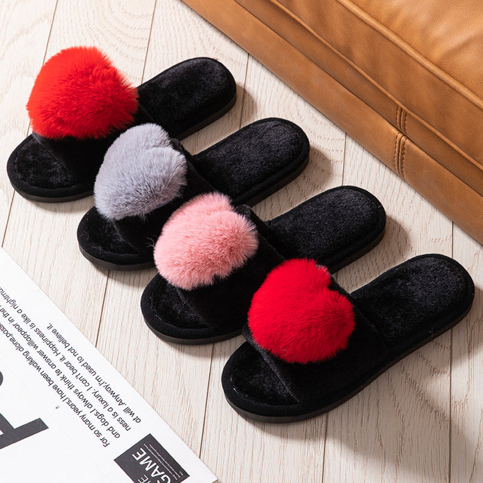 Wholesale love open furry open toe four seasons open cotton slippers JDC-SP-BaoX001