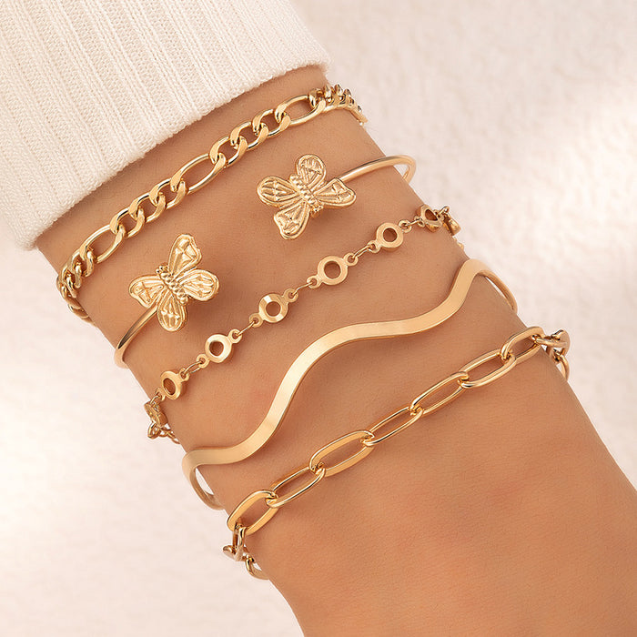 Wholesale Butterfly Wave Open Bracelet Set Geometric Chain Hollow Five Layer Bracelet JDC-BT-MoM002