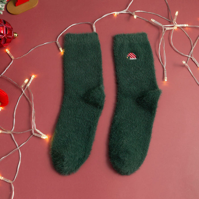 Wholesale Fuzzy Socks Coral Fleece Medium Tube Sweat Absorption Plus Fleece Cute Christmas MOQ≥2 JDC-SK-YiRou001