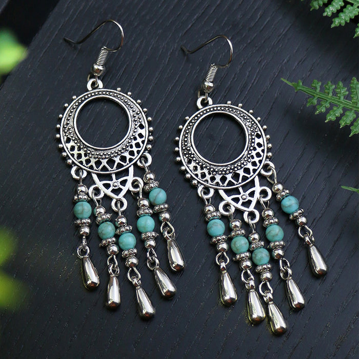 Wholesale Earrings Alloy Bohemian Pop Drop Shape Turquoise MOQ≥2 JDC-ES-momo003