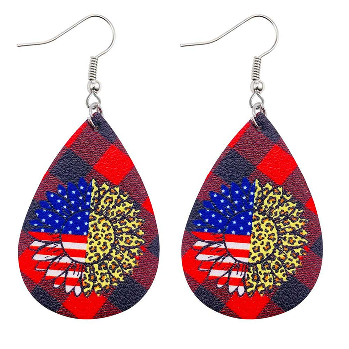 Wholesale 4th of July Independence Day Leather Earrings Flag Pattern Double Sided Print JDC-ES-Chengy023