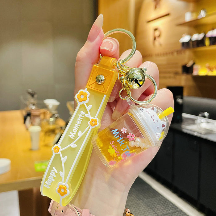 Jewelry WholesaleWholesale Cartoon Acrylic Floating Cherry Blossom Cat Milk Tea Cup Keychain JDC-KC-ManM019 Keychains 曼妙 %variant_option1% %variant_option2% %variant_option3%  Factory Price JoyasDeChina Joyas De China