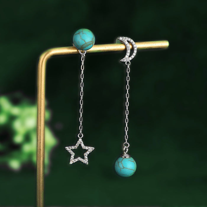 Jewelry WholesaleWholesale Star Moon Inlaid Turquoise Long Stud Earrings Jewelry JDC-ES-JYS018 Earrings 静夜思 %variant_option1% %variant_option2% %variant_option3%  Factory Price JoyasDeChina Joyas De China