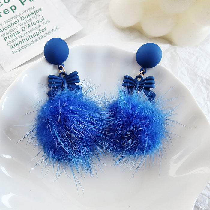 Wholesale Earrings Alloy Blue Plush Bow MOQ≥2 JDC-ES-Xinai006