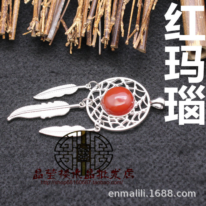 Wholesale Necklace Green Onyx Dream Catcher Pendant JDC-NE-Jinshe006