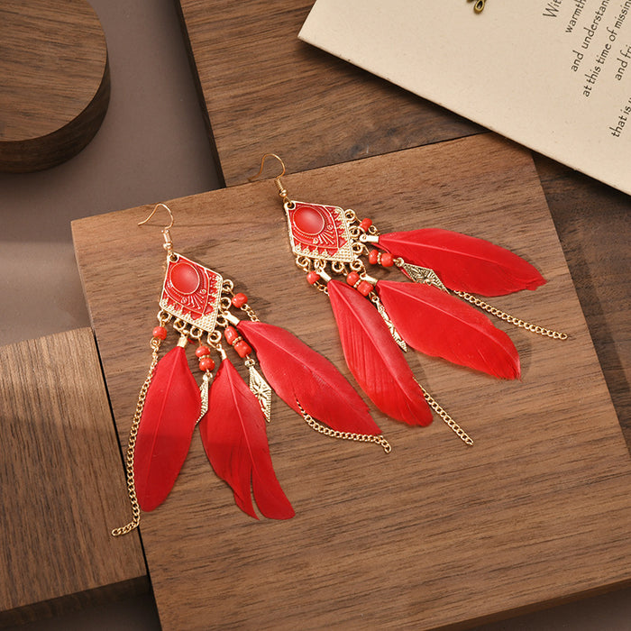 Jewelry WholesaleWholesale Boho Tassel Feather Alloy Earrings JDC-ES-Daiq031 Earrings 黛茜 %variant_option1% %variant_option2% %variant_option3%  Factory Price JoyasDeChina Joyas De China