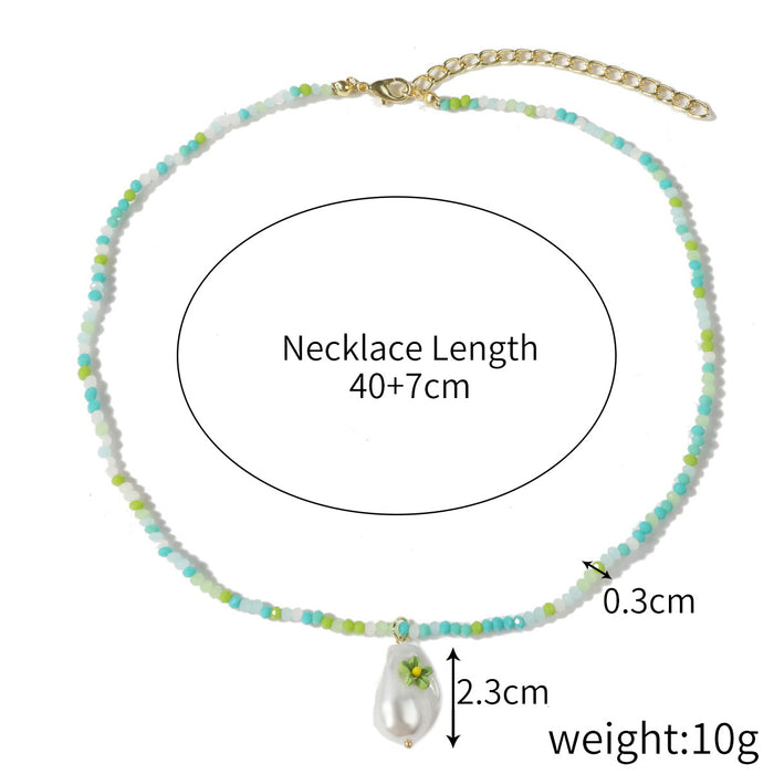 Wholesale Crystal Pendant Clavicle Chain Summer Color Rice Beads Crystal Pearl Necklace JDC-NE-JiaYi005