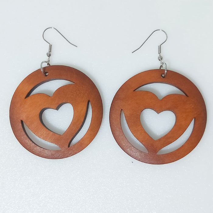 Wholesale African Collection Carved Round Wood Earrings JDC-ES-AnX016