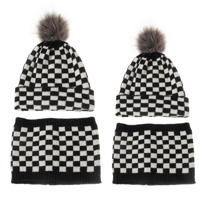 Wholesale Hat Acrylic Plaid Warm Parent-Child Knitted Hat MOQ≥2 JDC-FH-MY014